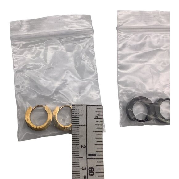 Stainless Steel Men's Classic Huggie Hoop Earrings Set Black Gold Silver - Picture 2 of 5